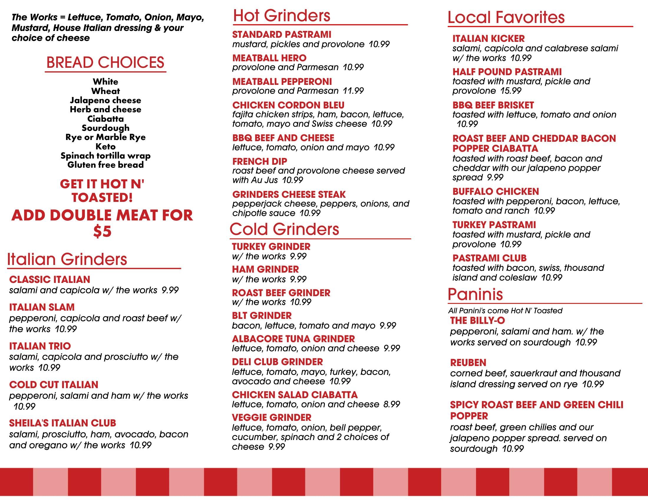 Bank St. Grinders Menu - Page 1